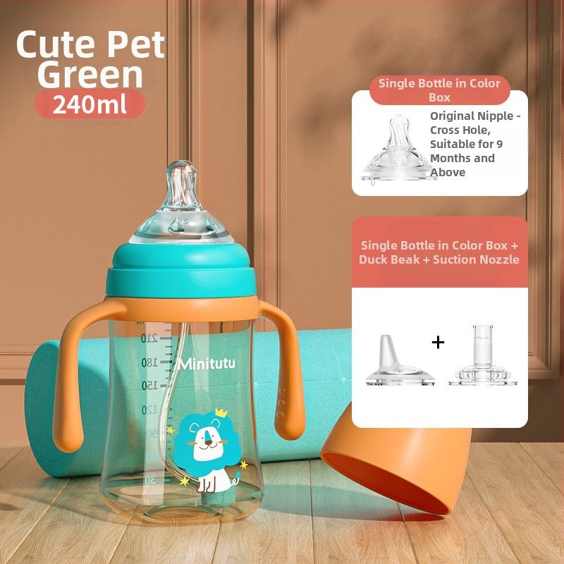 Minitutu nano värvi laia suuga PP tass kolme lonksupudeli nibu imemissuu pardilindiga beebi 300