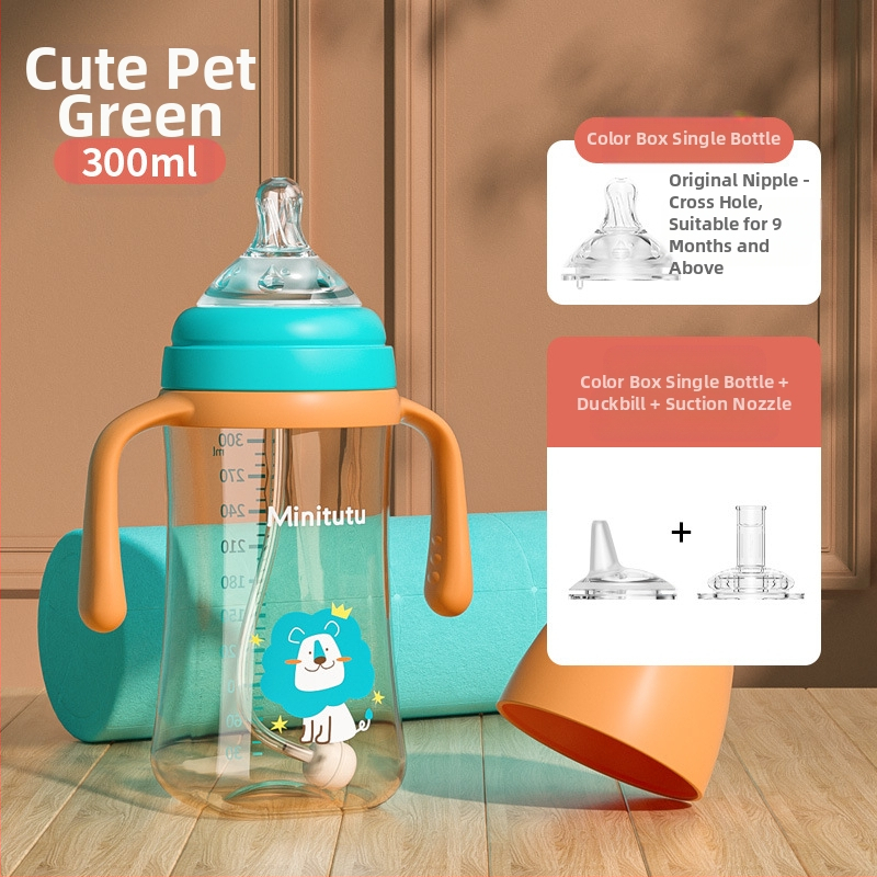 Minitutu nano värvi laia suuga PP tass kolme lonksupudeli nibu imemissuu pardilindiga beebi 300