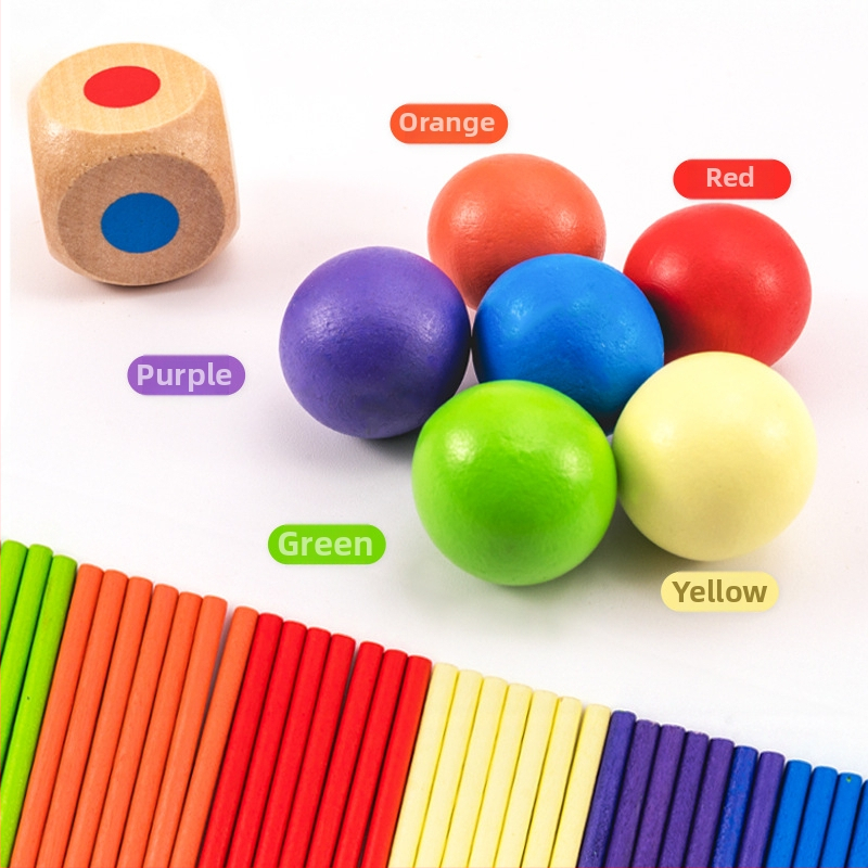 Tarpvalstybiniai vaikų medinių pagaliukų žaidimai kūdikiams, lavinamųjų kauliukų spalvos, tėvų ir vaikų interaktyvūs matematikos Montessori mediniai žaislai