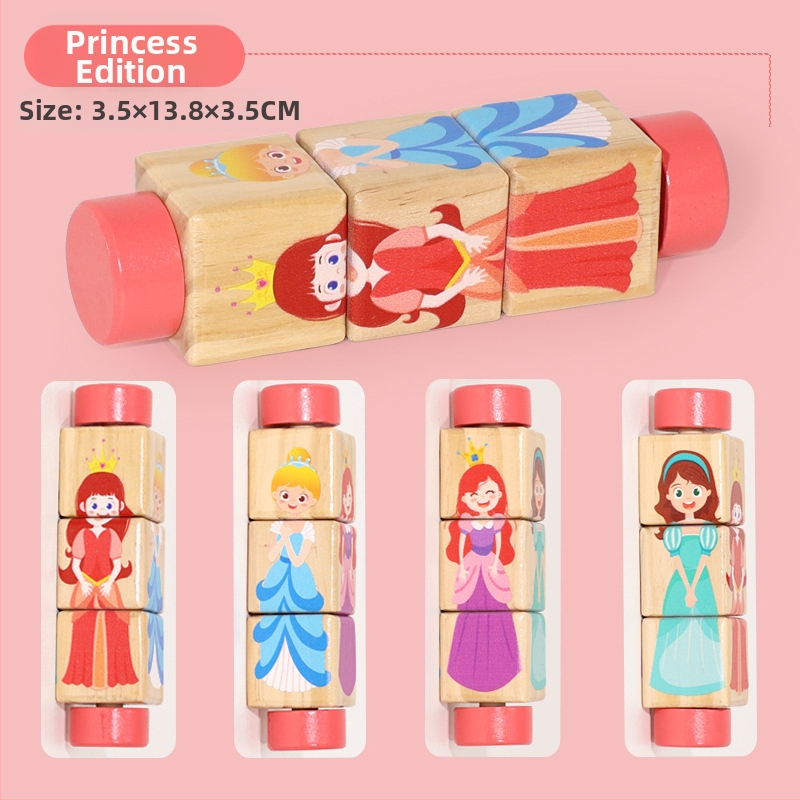 Bērnu koka dzīvnieku rotējošas puzles trīsdimensiju celtniecības klucīši bērnudārzam mazuļa roku un acu koordinācijas apmācībai, izglītojošas rotaļlietas