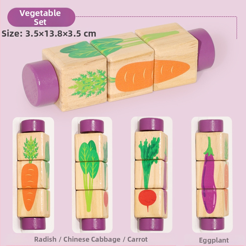 Bērnu koka dzīvnieku rotējošas puzles trīsdimensiju celtniecības klucīši bērnudārzam mazuļa roku un acu koordinācijas apmācībai, izglītojošas rotaļlietas