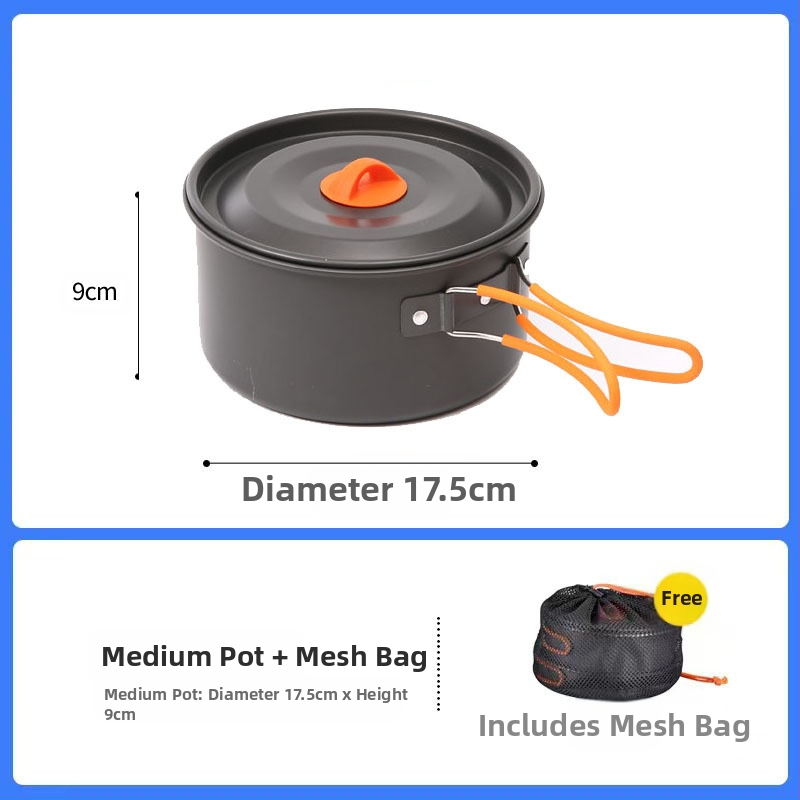 Трансгранична доставка на къмпинг съдове за готвене, кана за вряща вода, преносими къмпинг прибори за хранене, комплект тенджери, тиган, оборудване за готвене