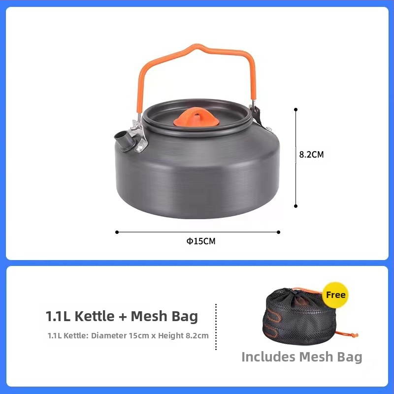 Трансгранична доставка на къмпинг съдове за готвене, кана за вряща вода, преносими къмпинг прибори за хранене, комплект тенджери, тиган, оборудване за готвене