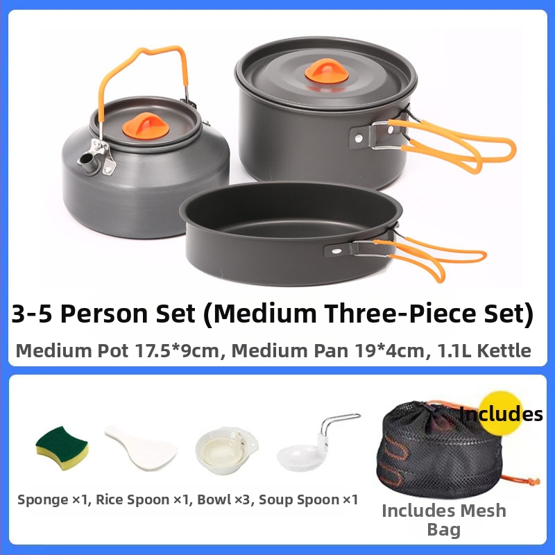 Трансгранична доставка на къмпинг съдове за готвене, кана за вряща вода, преносими къмпинг прибори за хранене, комплект тенджери, тиган, оборудване за готвене