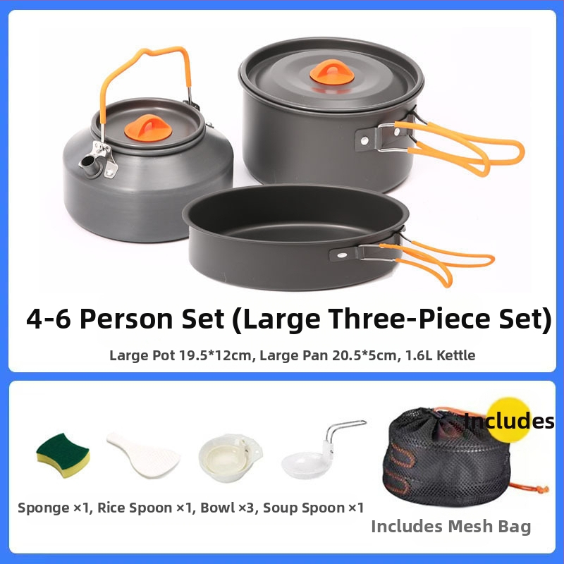 Трансгранична доставка на къмпинг съдове за готвене, кана за вряща вода, преносими къмпинг прибори за хранене, комплект тенджери, тиган, оборудване за готвене