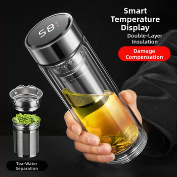 Išmanusis vandens puodelis Dvisluoksnis stiklinis puodelis mirkymui arbatos puodelis vyrams Permatomas su šiltu ekranu Arbatos vandens atskyrimas Izoliacinis vandens puodelis