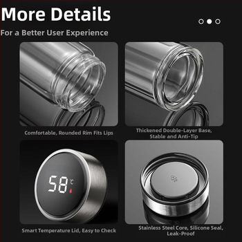 Išmanusis vandens puodelis Dvisluoksnis stiklinis puodelis mirkymui arbatos puodelis vyrams Permatomas su šiltu ekranu Arbatos vandens atskyrimas Izoliacinis vandens puodelis