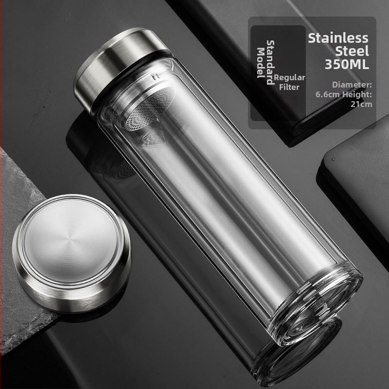 Išmanusis vandens puodelis Dvisluoksnis stiklinis puodelis mirkymui arbatos puodelis vyrams Permatomas su šiltu ekranu Arbatos vandens atskyrimas Izoliacinis vandens puodelis