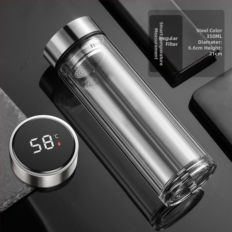 Išmanusis vandens puodelis Dvisluoksnis stiklinis puodelis mirkymui arbatos puodelis vyrams Permatomas su šiltu ekranu Arbatos vandens atskyrimas Izoliacinis vandens puodelis