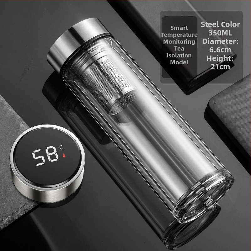 Išmanusis vandens puodelis Dvisluoksnis stiklinis puodelis mirkymui arbatos puodelis vyrams Permatomas su šiltu ekranu Arbatos vandens atskyrimas Izoliacinis vandens puodelis