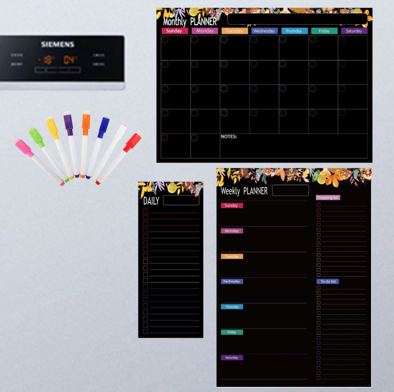 Kalender Kustutatav kuu nädala ajakava Magnetiline tahvel Kuivkustutatav tahvel Külmikukleebisega teadetetahvel Pehme tahvel 3 komplekti