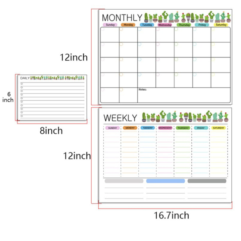 Kalender Kustutatav kuu nädala ajakava Magnetiline tahvel Kuivkustutatav tahvel Külmikukleebisega teadetetahvel Pehme tahvel 3 komplekti