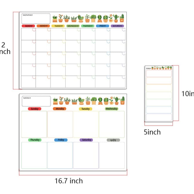 Kalender Kustutatav kuu nädala ajakava Magnetiline tahvel Kuivkustutatav tahvel Külmikukleebisega teadetetahvel Pehme tahvel 3 komplekti