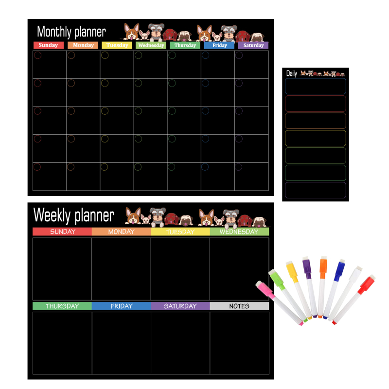 Kalender Kustutatav kuu nädala ajakava Magnetiline tahvel Kuivkustutatav tahvel Külmikukleebisega teadetetahvel Pehme tahvel 3 komplekti