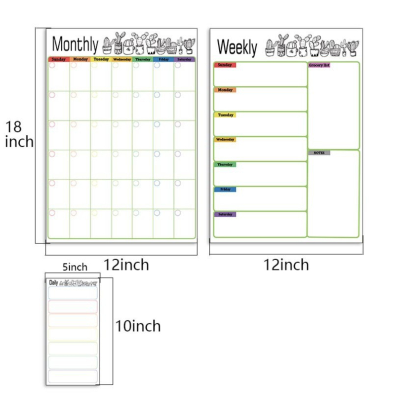Kalender Kustutatav kuu nädala ajakava Magnetiline tahvel Kuivkustutatav tahvel Külmikukleebisega teadetetahvel Pehme tahvel 3 komplekti