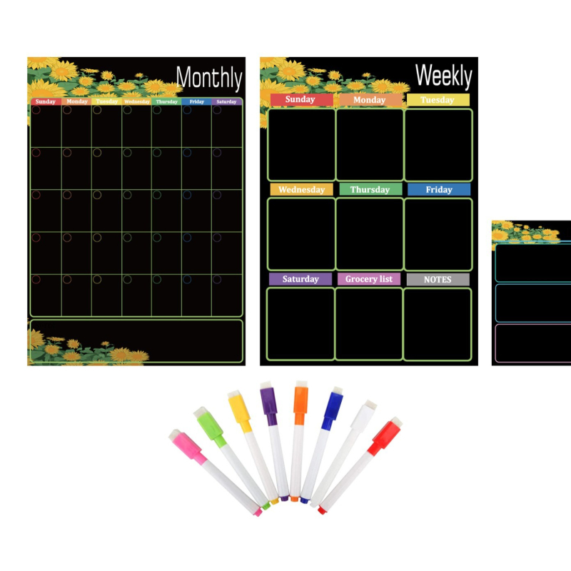 Kalender Kustutatav kuu nädala ajakava Magnetiline tahvel Kuivkustutatav tahvel Külmikukleebisega teadetetahvel Pehme tahvel 3 komplekti