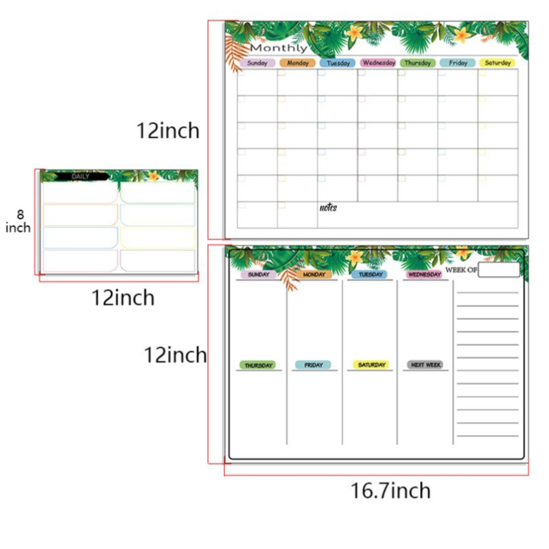 Kalender Kustutatav kuu nädala ajakava Magnetiline tahvel Kuivkustutatav tahvel Külmikukleebisega teadetetahvel Pehme tahvel 3 komplekti