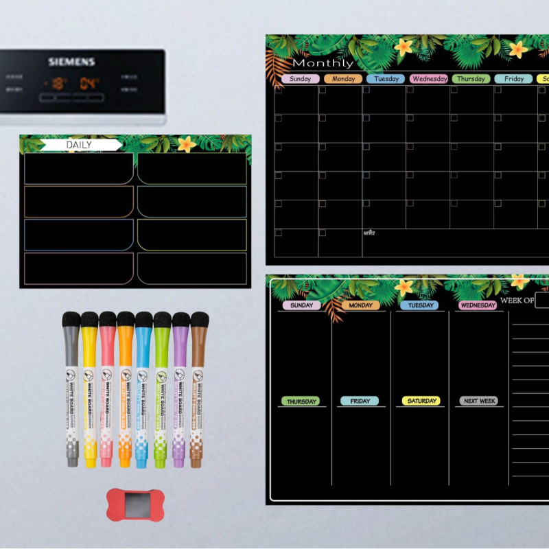 Kalender Kustutatav kuu nädala ajakava Magnetiline tahvel Kuivkustutatav tahvel Külmikukleebisega teadetetahvel Pehme tahvel 3 komplekti