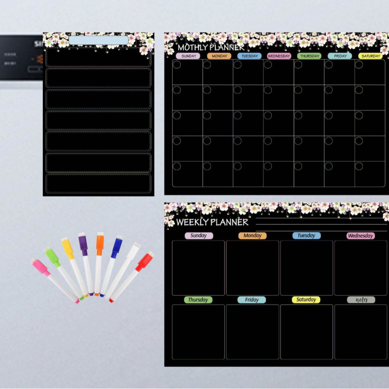 Kalender Kustutatav kuu nädala ajakava Magnetiline tahvel Kuivkustutatav tahvel Külmikukleebisega teadetetahvel Pehme tahvel 3 komplekti