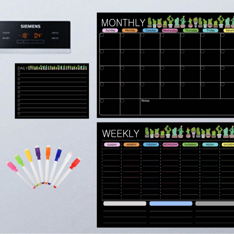 Kalender Kustutatav kuu nädala ajakava Magnetiline tahvel Kuivkustutatav tahvel Külmikukleebisega teadetetahvel Pehme tahvel 3 komplekti