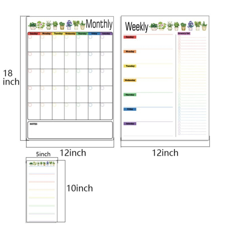 Kalender Kustutatav kuu nädala ajakava Magnetiline tahvel Kuivkustutatav tahvel Külmikukleebisega teadetetahvel Pehme tahvel 3 komplekti