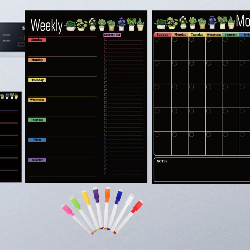 Kalender Kustutatav kuu nädala ajakava Magnetiline tahvel Kuivkustutatav tahvel Külmikukleebisega teadetetahvel Pehme tahvel 3 komplekti