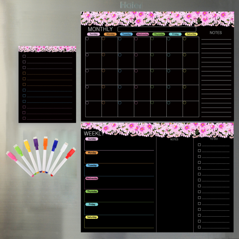 Kalender Kustutatav kuu nädala ajakava Magnetiline tahvel Kuivkustutatav tahvel Külmikukleebisega teadetetahvel Pehme tahvel 3 komplekti