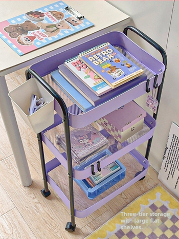 Καρότσι με Αντίθεση Χρωμάτων, Μεγάλης Χωρητικότητας, Επιδαπέδιο Ράφι Αποθήκευσης Σνακ, Κοινόχρηστο Κρεμαστό Καλάθι, Πολυστρωματική Αφαιρούμενη Ράφι Αποθήκευσης