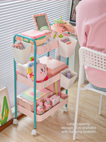 Καρότσι με Αντίθεση Χρωμάτων, Μεγάλης Χωρητικότητας, Επιδαπέδιο Ράφι Αποθήκευσης Σνακ, Κοινόχρηστο Κρεμαστό Καλάθι, Πολυστρωματική Αφαιρούμενη Ράφι Αποθήκευσης