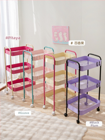 Καρότσι με Αντίθεση Χρωμάτων, Μεγάλης Χωρητικότητας, Επιδαπέδιο Ράφι Αποθήκευσης Σνακ, Κοινόχρηστο Κρεμαστό Καλάθι, Πολυστρωματική Αφαιρούμενη Ράφι Αποθήκευσης