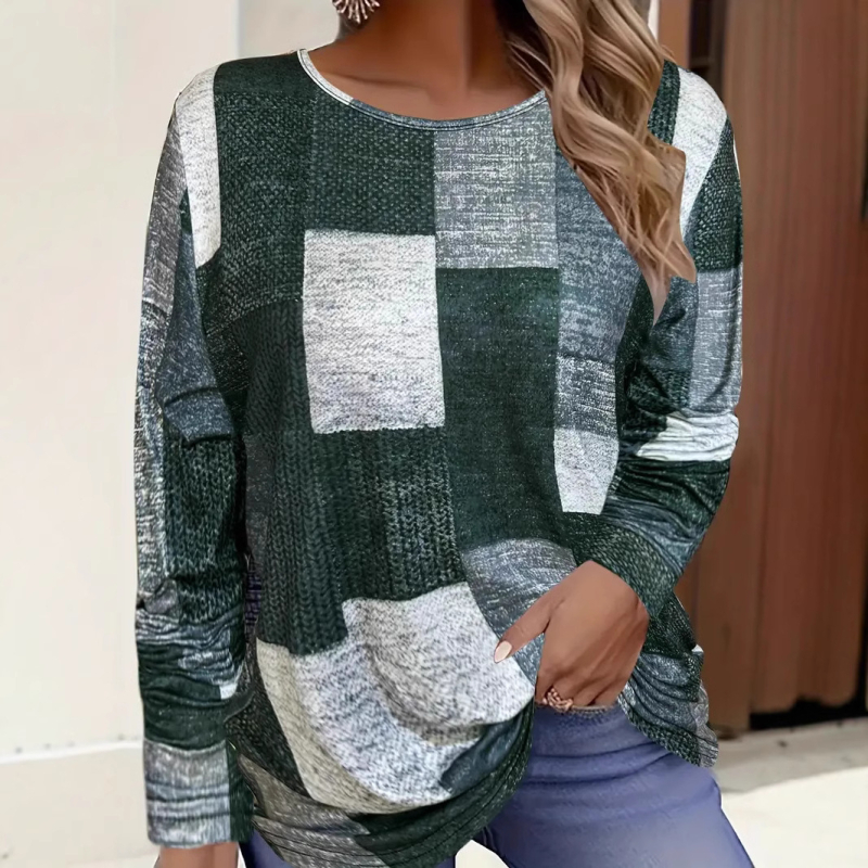 Sieviešu Design Sense Niche krekls ar garām piedurknēm un apkakli, jauns pavasara universāls kvadrātveida apdrukāts tops ME06