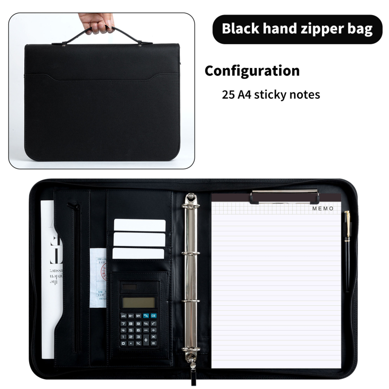 Spot multifunkcionális A4-es mappa PU bőr laza levelű cipzáras táska irodai üzleti táska menedzser mappa egyedi nagykereskedelem