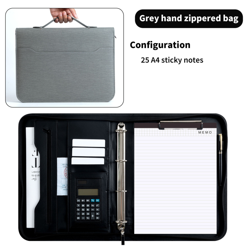 Spot multifunkcionális A4-es mappa PU bőr laza levelű cipzáras táska irodai üzleti táska menedzser mappa egyedi nagykereskedelem