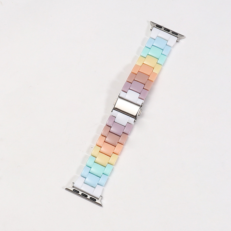 Potrivit pentru curea de ceas din plastic cu trei benzi Huawei Samsung, culoare curcubeu pur, curea de ceas din plastic Apple iWatch