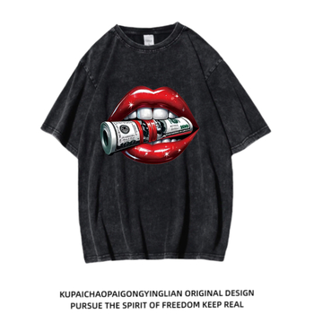 Νέο, εξατομικευμένο, διασυνοριακό αμερικανικό ρετρό ψηφιακό μπλουζάκι με άμεση εκτύπωση ψεκασμού, πλυμένο, χαλαρό βαμβακερό μισομανίκι, ανδρικό και γυναικείο μπλουζάκι