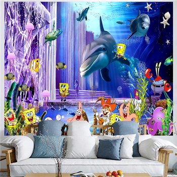 Povandeninio pasaulio fonas, audinys, pakabinamas audinys, svetainė, miegamasis, sienų dekoracija, sienų audinys, delfinas, paprastas plakatas, gobelenas, audinys