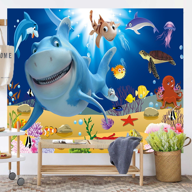 Povandeninio pasaulio fonas, audinys, pakabinamas audinys, svetainė, miegamasis, sienų dekoracija, sienų audinys, delfinas, paprastas plakatas, gobelenas, audinys