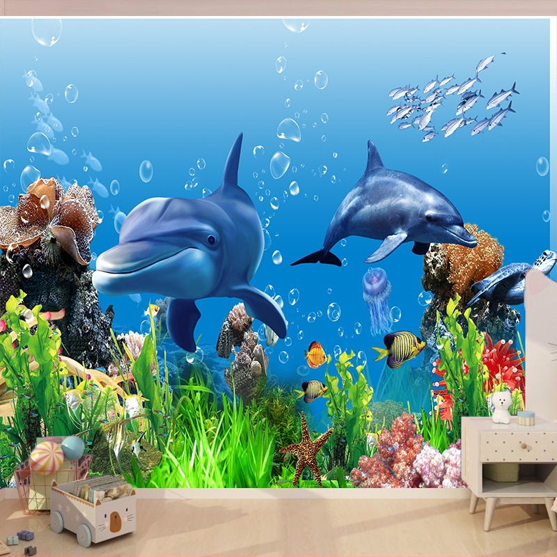 Povandeninio pasaulio fonas, audinys, pakabinamas audinys, svetainė, miegamasis, sienų dekoracija, sienų audinys, delfinas, paprastas plakatas, gobelenas, audinys