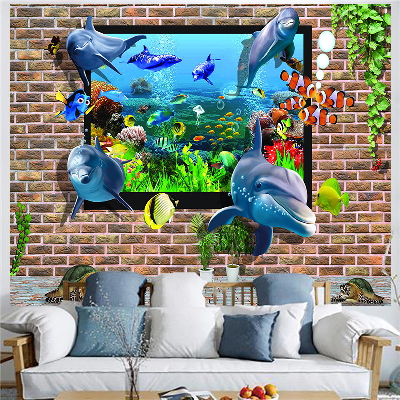 Povandeninio pasaulio fonas, audinys, pakabinamas audinys, svetainė, miegamasis, sienų dekoracija, sienų audinys, delfinas, paprastas plakatas, gobelenas, audinys