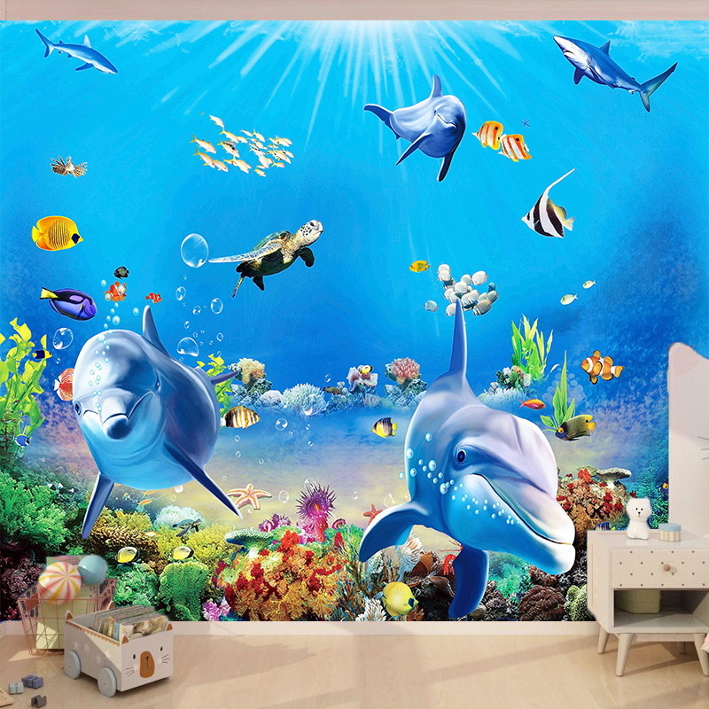 Povandeninio pasaulio fonas, audinys, pakabinamas audinys, svetainė, miegamasis, sienų dekoracija, sienų audinys, delfinas, paprastas plakatas, gobelenas, audinys