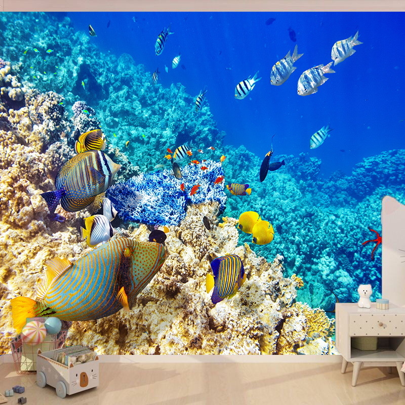 Povandeninio pasaulio fonas, audinys, pakabinamas audinys, svetainė, miegamasis, sienų dekoracija, sienų audinys, delfinas, paprastas plakatas, gobelenas, audinys