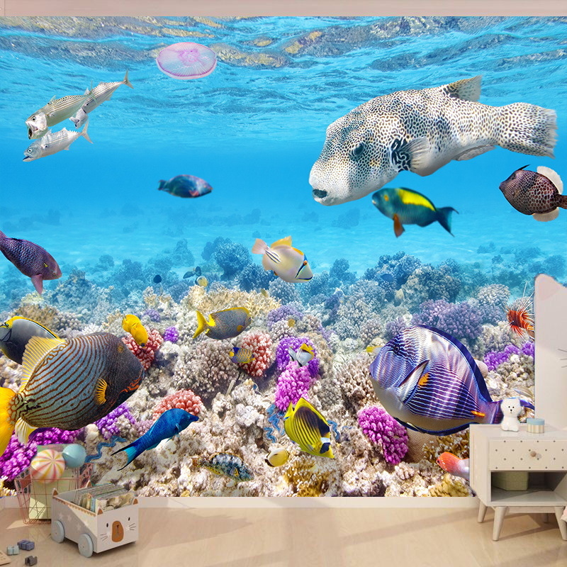 Povandeninio pasaulio fonas, audinys, pakabinamas audinys, svetainė, miegamasis, sienų dekoracija, sienų audinys, delfinas, paprastas plakatas, gobelenas, audinys