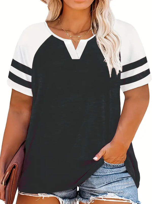 Euroopa ja Ameerika piiriülene eksport 2024. aasta kevad- ja suveks, uus V-kaelusega, raglanvarrukatega, triibuline ja lühikeste varrukatega T-särk, Wb28