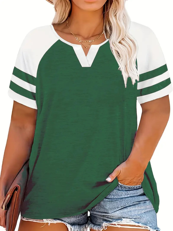 Euroopa ja Ameerika piiriülene eksport 2024. aasta kevad- ja suveks, uus V-kaelusega, raglanvarrukatega, triibuline ja lühikeste varrukatega T-särk, Wb28