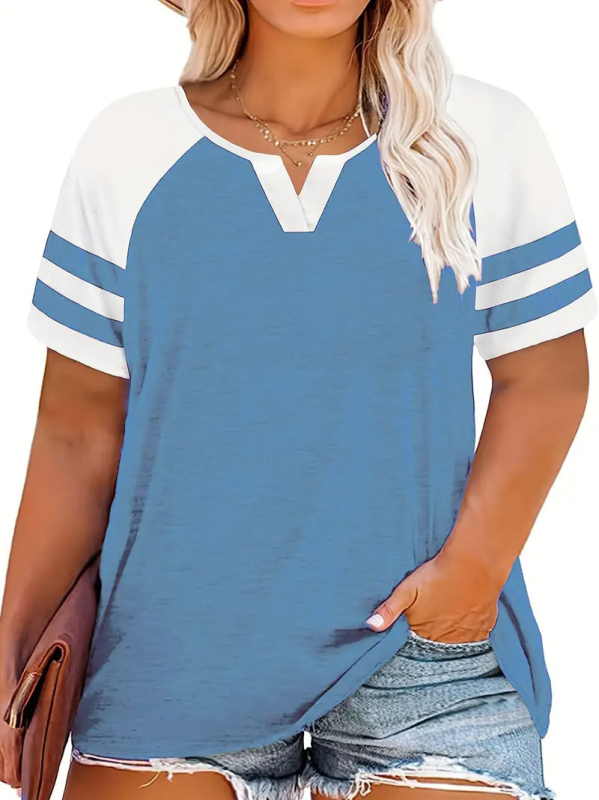 Euroopa ja Ameerika piiriülene eksport 2024. aasta kevad- ja suveks, uus V-kaelusega, raglanvarrukatega, triibuline ja lühikeste varrukatega T-särk, Wb28