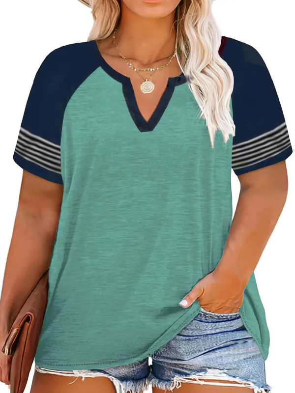 Euroopa ja Ameerika piiriülene eksport 2024. aasta kevad- ja suveks, uus V-kaelusega, raglanvarrukatega, triibuline ja lühikeste varrukatega T-särk, Wb28