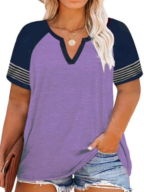 Euroopa ja Ameerika piiriülene eksport 2024. aasta kevad- ja suveks, uus V-kaelusega, raglanvarrukatega, triibuline ja lühikeste varrukatega T-särk, Wb28