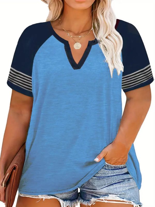 Euroopa ja Ameerika piiriülene eksport 2024. aasta kevad- ja suveks, uus V-kaelusega, raglanvarrukatega, triibuline ja lühikeste varrukatega T-särk, Wb28