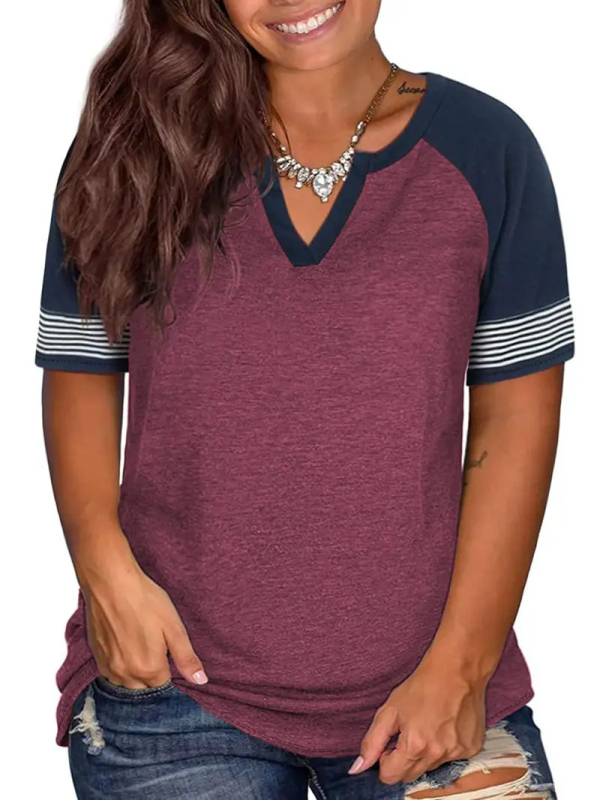 Euroopa ja Ameerika piiriülene eksport 2024. aasta kevad- ja suveks, uus V-kaelusega, raglanvarrukatega, triibuline ja lühikeste varrukatega T-särk, Wb28