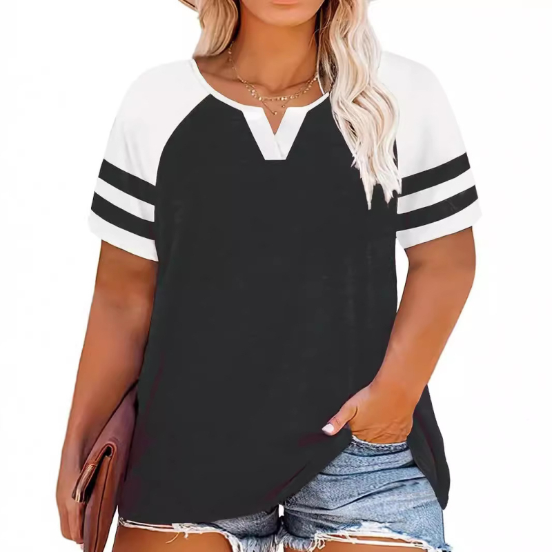 Euroopa ja Ameerika piiriülene eksport 2024. aasta kevad- ja suveks, uus V-kaelusega, raglanvarrukatega, triibuline ja lühikeste varrukatega T-särk, Wb28